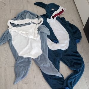 Winter Deal Bundle Adult & Kids Shark One Piece Pajamas - Blue and Gray